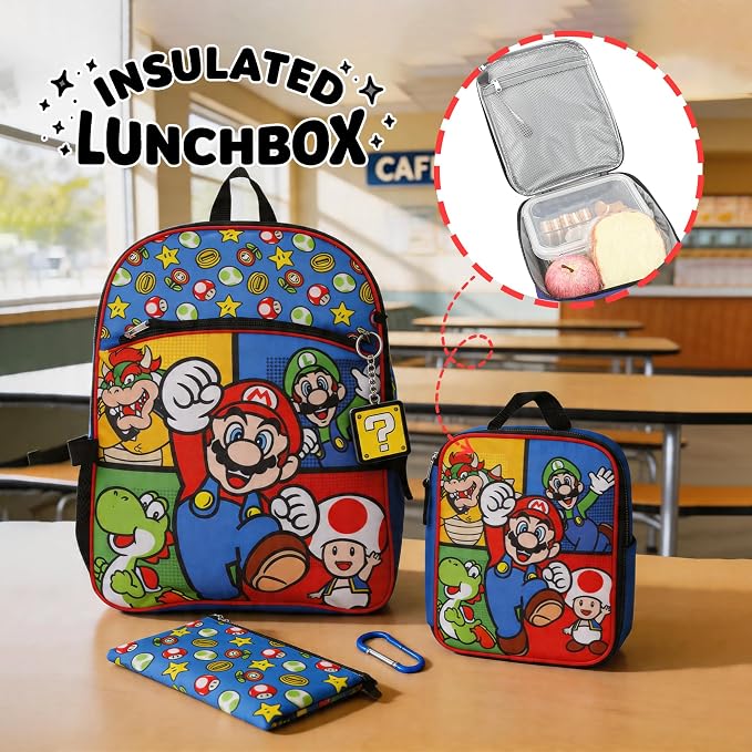 Bioworld Nintendo - Super Mario 5 Piece Backpack Set
