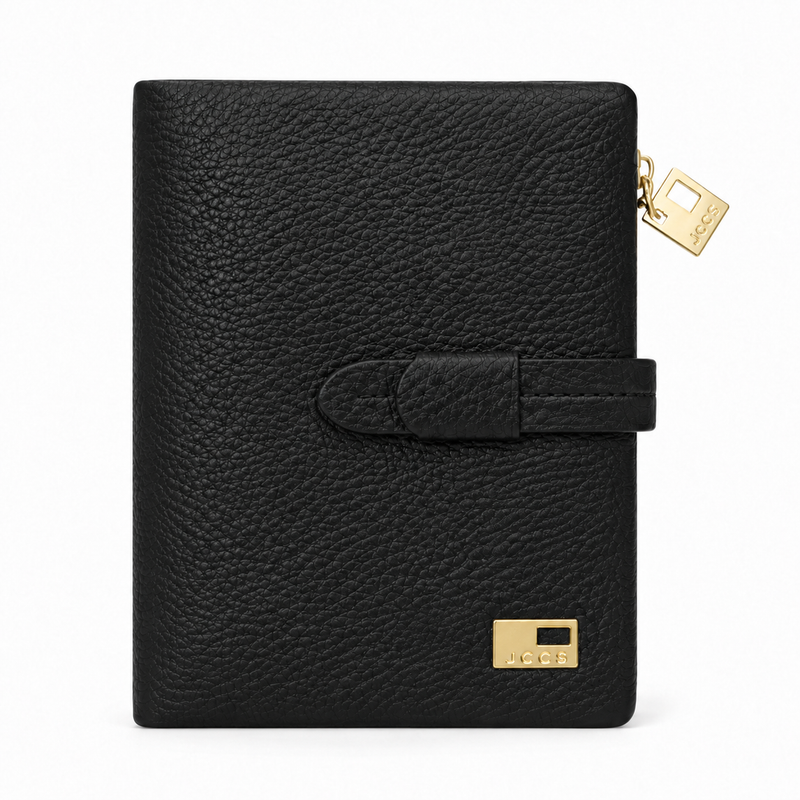 JCCS Women's Genuine Leather Long Bifold Wallet with Central Zip Coin
