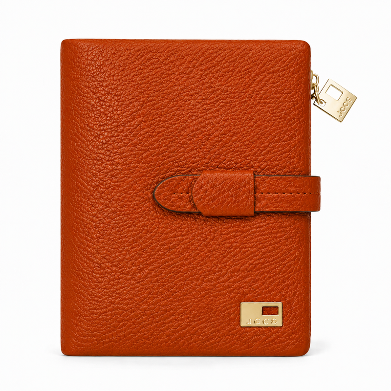 JCCS Women's Genuine Leather Long Bifold Wallet with Central Zip Coin