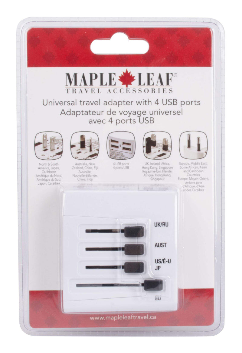 Maple Leaf International Universal Travel Adapter Plug w/ 4 USB Charging Ports
